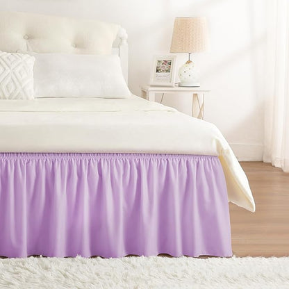 RIMELA Lilac Purple Bed Skirt Queen Size 15 Inch Drop Elastic Wrap Around Dust Ruffle Solid Bedding Bedskirt Soft Microfiber Fabric Machine Washable Easy to Install