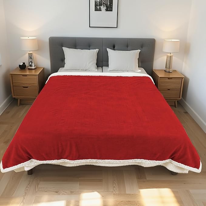 Electric Heated Blanket Twin Size 62"x84" - Dual-Sided with Microplush & Sherpa Fabric, 4 Heat Settings & 10 Hours Auto Off, Machine Washable - Red