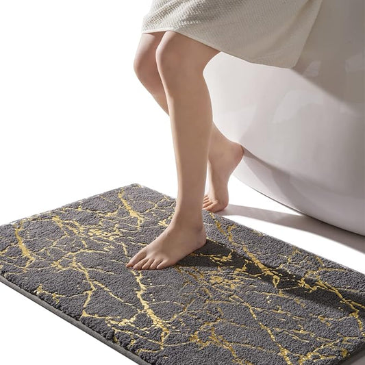 QJHOMO Marble Bathroom Rug Gray and Gold Decor Bathroom Rugs Non Slip Bath Mat Super Absorbent Microfiber Plush Bathmat Machine Washable Floor Carpet for Tub, Shower, Bedroom (24x36 inch)