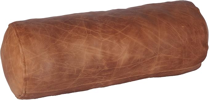 Neck Roll Pillow Cushion Cover, 24x6 Inch Full Moon Round Bolster Pillow Case, Cylinder Soft Lambskin Leather Pillowcase for Head, Spine & Neck Support During Sleep - Beige Artical Pack of 1