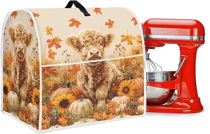 Highland Cow Stand Mixer Cover 6-8 Quart Pumpkin Kitchen Appliance Covers Dust Protection Universal for Pressure Cooker Air Fryer Fall Kitchen Decoration for Home Gift for Friends