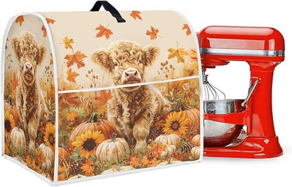 Highland Cow Stand Mixer Cover 6-8 Quart Pumpkin Kitchen Appliance Covers Dust Protection Universal for Pressure Cooker Air Fryer Fall Kitchen Decoration for Home Gift for Friends