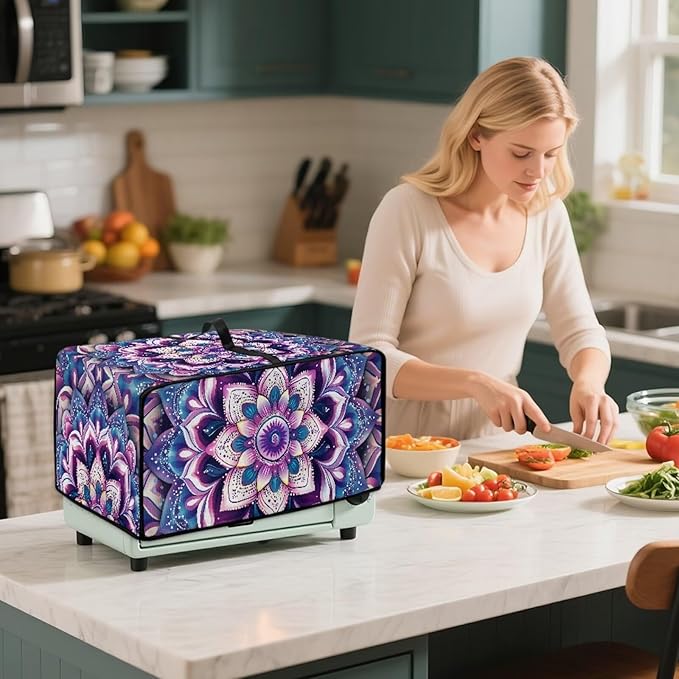 Countertop Convection Oven Cover Dust Protection Air Fryer Toaster Oven Covers with Side Pockets, for Home Kitchen Decor, S, 14.5 x 18.5 x 9 Inches, Violet Boho Floral