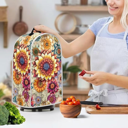 Bright Floral Blender Cover Toaster Cover Boho Mandala Floral 4 Slice Coffee Maker Appliance Covers Washable Cover Anti Fingerprint Protection