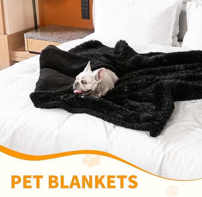 Black Calming Dog Blankets Waterproof Pet Blanket for Dogs Puppy Cats Fluffy Long Faux Fur Throw Blankets for Couch Protector Love Bed Cover Washable(Black,S)