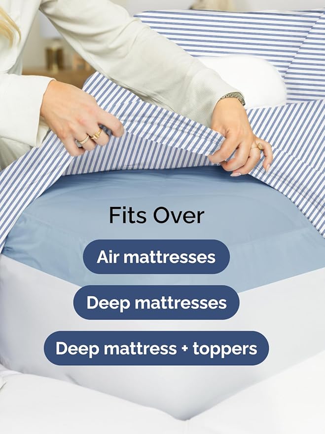 Extra Deep Pocket King Sheets - 4 Piece Breathable & Cooling Bed Sheets - Hotel Luxury Bed Sheet Set - Soft, Wrinkle Free & Comfy - Easily Fits Extra Deep Mattresses - Deep Pocket Blue Striped Sheets