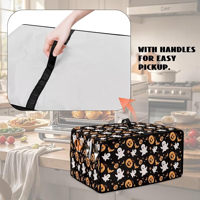 Halloween Toaster Oven Dust Cover Protective Microwave Oven Cover with Pockets Dust-proof Countertop Appliance Protector, Halloween Pumpkin Ghost Bat Star Print, S