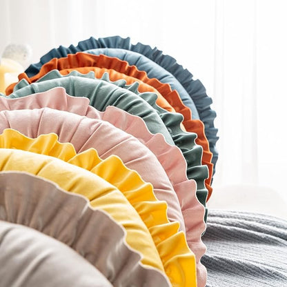 S SSOY Velvet Round Pillow - Ruffle Home Decoration Cushion for Sofa, Chair, Bed, Window, Floor, 13.7in