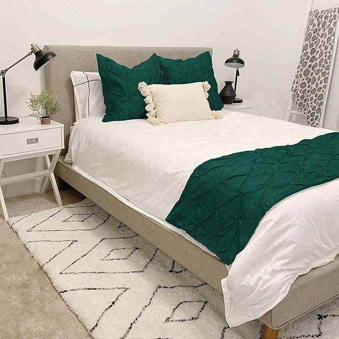 Bed Runner Set - 100% Pure Cotton 800 Thread Count - Luxury 1 Pinch Pleated Bed Runner and 2 Pillow Cover - 3 Piece Pinch Pleated Bed Runner Set Twin, Teal