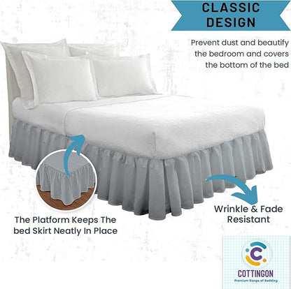 Ruffled Bed Skirt with Split Corners-Dust Ruffle - 12" Drop 100% Microfiber Soft,Sheen & Luxurious Look - Bed Skirts (Light Grey -Queen)