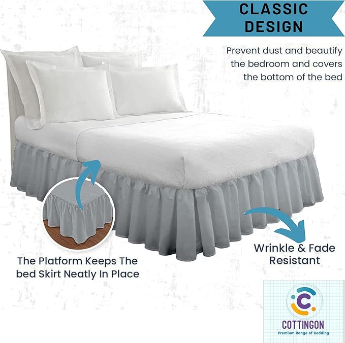 Cottingon Ruffled Bed Skirt with Split Corners-Dust Ruffle - 21" Drop 100% Microfiber Soft,Sheen & Luxurious Look - Bed Skirts (Light Grey -Full)
