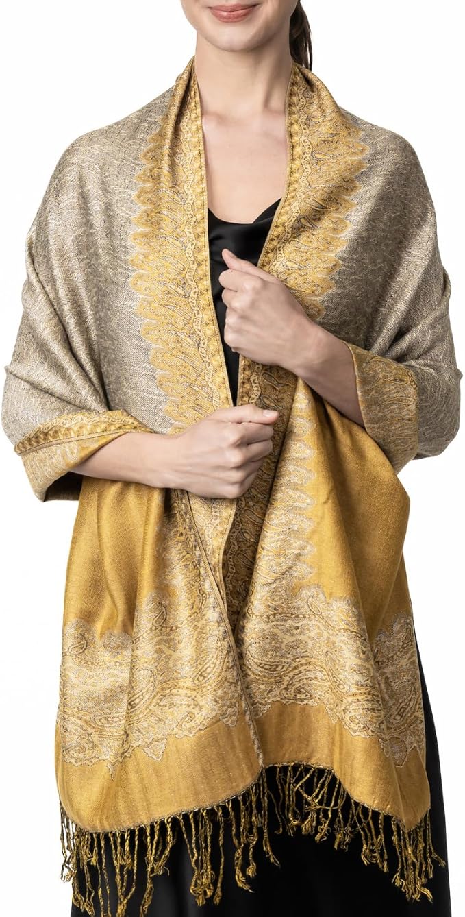 Achillea Big Paisley Pashmina Shawl Wrap for Women – Elegant Scarf for Weddings, Evening Dresses, Festivals & Daily Wear
