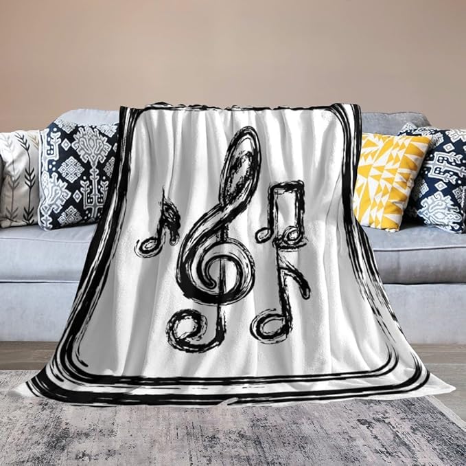 Music Blanket Black Abstract Graffiti Music Note Art Printed Soft Cozy Lightweight Throw Blanket for Kids Girls Boys Women Men Bedroom Living Room Dorm Chair Sofa Travel 50x60in