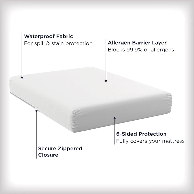 AllerEase Waterproof Mattress Protector Stain Protection King Size Allergen Barrier Hot Water Washable Machine Washable Durable Zippered Knit Cover Stretch Corners Fits Mattresses (White)