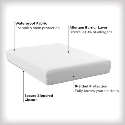 AllerEase Waterproof Mattress Protector Stain Protection King Size Allergen Barrier Hot Water Washable Machine Washable Durable Zippered Knit Cover Stretch Corners Fits Mattresses (White)