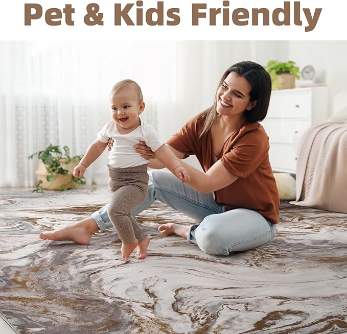9x12 Area Rugs for Living Room, Modern Abstract Rug for Bedroom, Contemporary Machine Washable Rug, Large Stain Resistant Carpet for Dining Room Playroom Nursery Room, Pet & Kids Friendly
