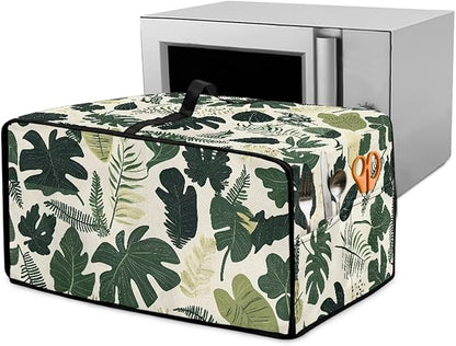 Monstera Palm Leaf Print Microwave Oven Dust Cover Foldable Microwave Toaster Oven Cover Easy to Clean Dust-Proof Kitchen Machine Covers Case Protections Protector, M