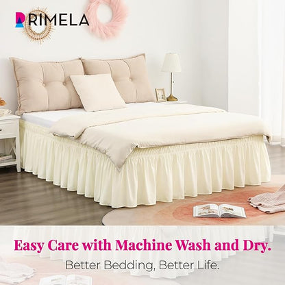 RIMELA Butter Yellow Bed Skirt Twin Size 15 Inch Drop, Elastic Bed Skirting for Bed Base and Frame, Bedding Dust Ruffle Easy to Install, Lightweight Comforter Set with Wrap Around Adjustable Bedskirt