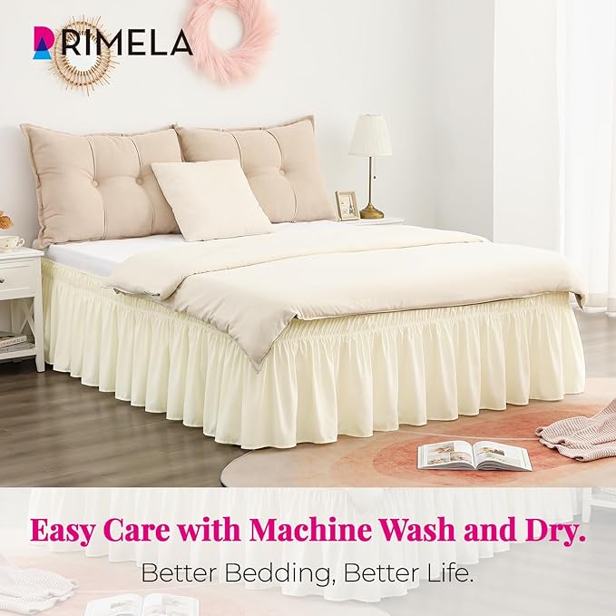 RIMELA Bed Skirt King Size 18 Inch Drop, Wrap Around Elastic Bedskirt Solid Microfiber Luxury Hotel Quality Fabric, Easy to Install Machine Washable Wrinkle & Fade Resistant, Butter Yellow