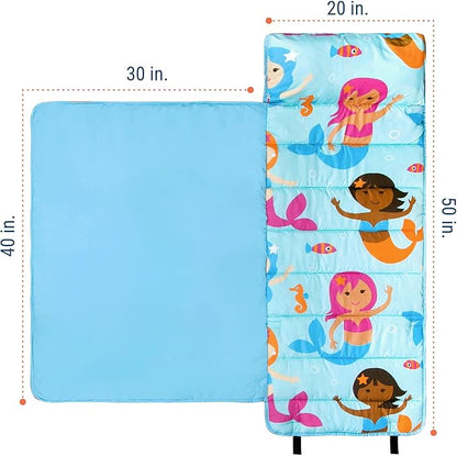 Wildkin Kids Microfiber Nap Mat – Soft Sleep Mat with Pillow, Ideal for School & Travel - Mermaid