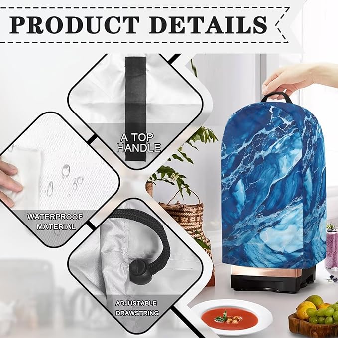 Marble Print Blender Dust Cover, Stand Mixer or Coffee Maker Appliance Covers with Drawstring, Anti Fingerprint Dust Stain Resistant Blender Cover for Home Kitchen