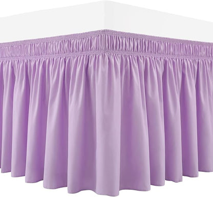 RIMELA Lilac Bed Skirt Full Size 15 Inch Drop, Elastic Bed Skirting for Bed Base and Frame, Bedding Dust Ruffle Easy to Install, Lightweight Wrap Around Adjustable Bedskirt