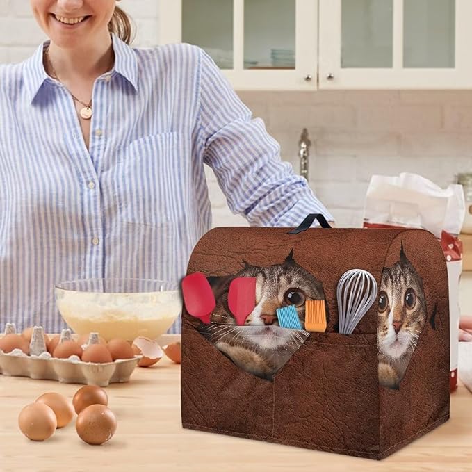 Cute 3D Cat Print Stand Mixer Covers Protector Kitchen Aid Mixer Cover Dust Covers with Top Handle Front Pocket Universal Fit Tilt Head and Bowl Lift Models