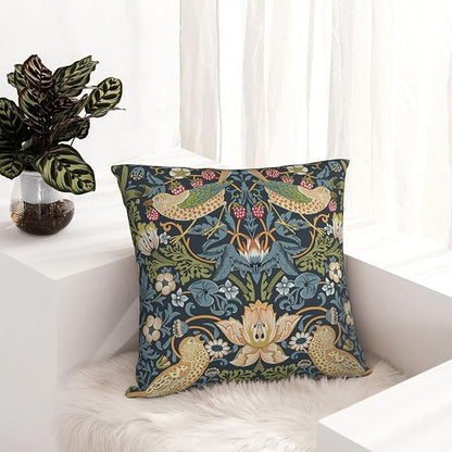 William Morris Vintage Floral Bird Strawberry Thief 16x16 inches Pillow Cover, Outdoor Farmhouse Pillow Cover Home Decor for Couch Sofa