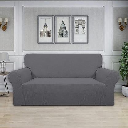 Easy-Going Stretch Oversized Loveseat Slipcover 1-Piece Sofa Cover Furniture Protector Couch Soft with Elastic Bottom for Kids Polyester Spandex Jacquard Fabric Small Checks Grey