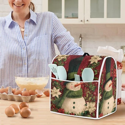 Christmas Mixer Cover Compatible for 6-8 Quart Kitchen Mixer Snowman Kitchen Appliance Dust Cover with Top Handle and Accessories Pocket Christmas Decoration