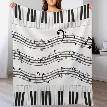 Music Blanket Black White Piano Keys Music Note Modern Abstract Art Print Soft Cozy Lightweight Throw Blanket for Women Men Bedroom Living Room Dorm Chair Sofa Travel 60x80in