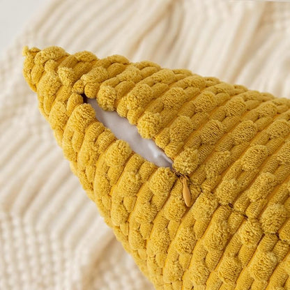 Kevin Textile 14x36 Inch Long Lumbar 1 Pack Boho Decorative Throw Pillow Cover Soft Striped Corduroy Rectangle Cushion Case Farmhouse Solid Color Accent for Living Room Couch Sofa Bed, Mustard Yellow