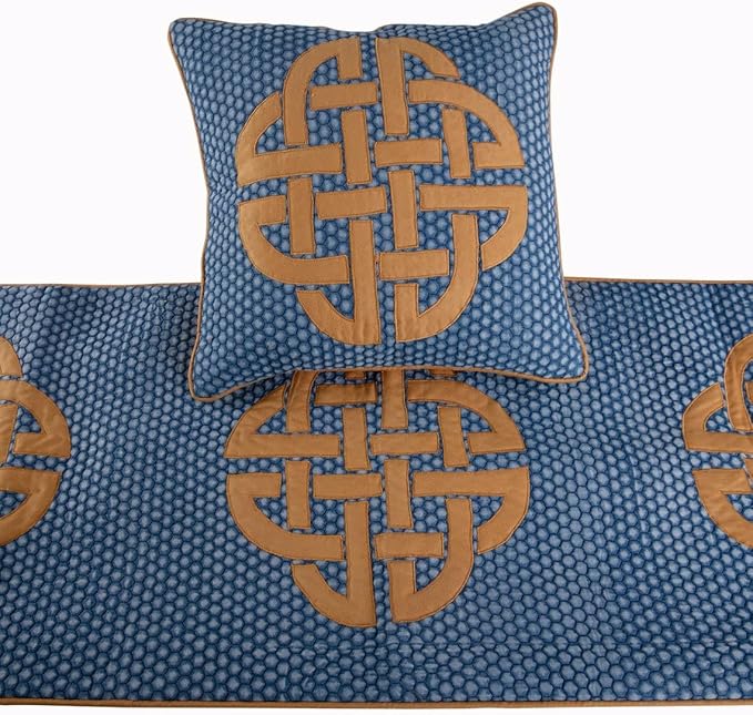 The HomeCentric Blue Bed Runner, Full Size 68"x18" Decorative Bed Runner with Matching Pillow Cover, Blue Cotton Bed Scarf in Quilted, Beehive Denim with Applique - Denim Love