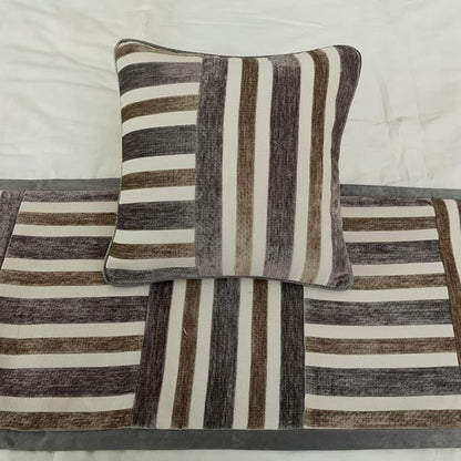 The HomeCentric King/Queen/Twin Beige & Grey Decorative Twin 53"x18" Bed Runner Without Pillow Cover, Patchwork Bed Scarf on Velvet Fabric - Striation