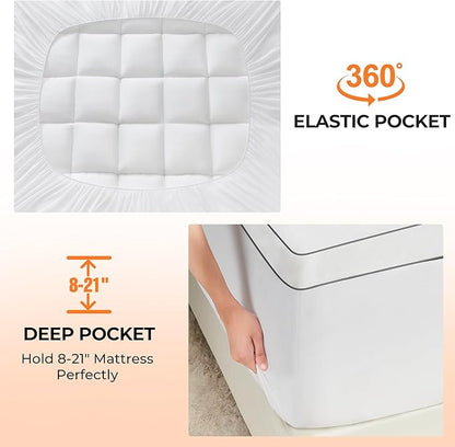Ultra Soft Coral Fleece Twin Size Mattress Topper, No Compression Plush Thick Pillow Top Mattress Pad with Deep Pocket, Winter Warm Cozy Bed Topper Cover for Back Pain Relief
