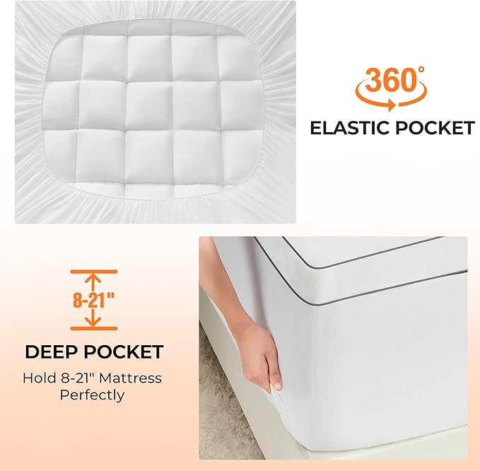 Ultra Soft Coral Fleece Queen Size Mattress Topper, No Compression Plush Thick Pillow Top Mattress Pad with Deep Pocket, Winter Warm Cozy Bed Topper Cover for Back Pain Relief
