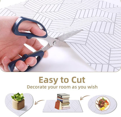 Shelf Liners for Kitchen Cabinets Non Adhesive Shelf Liner Paper Non-Slip Thickened Drawer Liner Easy to Clean for Tool Box Refrigerator with Knife and Tape Measure, Silver Geometric, 11.8 x 118 in