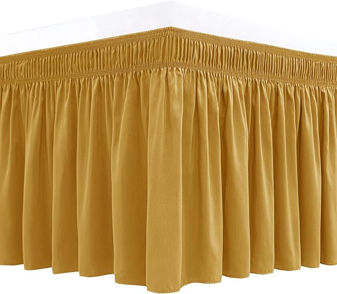 Biscaynebay Wrap Around Bed Skirts for King & Cal King Beds 16" Drop, Gold Adjustable Elastic Dust Ruffles Easy Fit Wrinkle Resistant Silky Luxurious Fabric Machine Washable