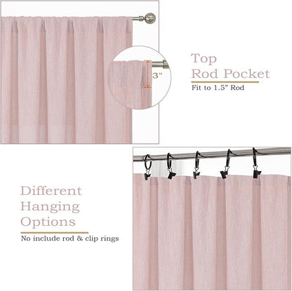 Simplebrand Blush Semi Sheer Faux Linen Textured 120 Inches Long Curtains 2 Panels Set, Privacy Farmhouse Window Drapes for Living Room/Birthday Party/Hallway Window Guest Room, 10FT, 50 x 120 Inch