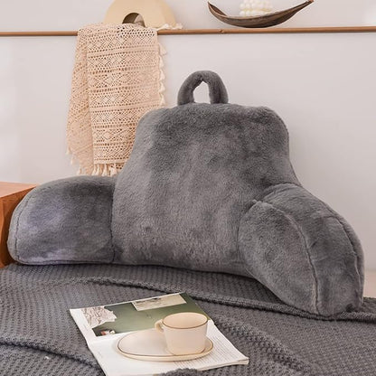 Btargot Reading Pillow Bed Wedge Large Adult Backrest Lounge Cushion with Arms | Back Support for Sitting Up in Bed Grey