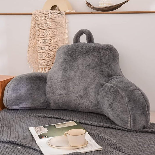 Btargot Reading Pillow Bed Wedge Large Adult Backrest Lounge Cushion with Arms | Back Support for Sitting Up in Bed Grey