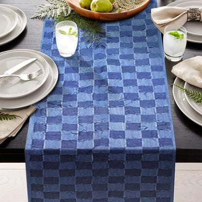 AAYU Denim Table Runners Fringed Tape Weaved,Hand Frayed Tape Weaved, 17-18 Inch X 72 Inch,