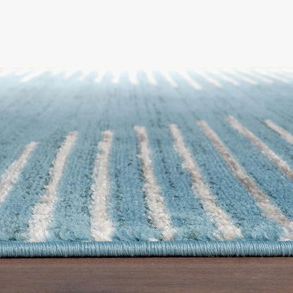 Rugshop Bohemian Stripe Stain Resistant High Traffic Living Room Kitchen Bedroom Dining Home Office Area Rug 2' x 7' Blue