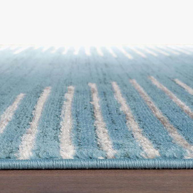 Rugshop Bohemian Stripe Stain Resistant High Traffic Living Room Kitchen Bedroom Dining Home Office Area Rug 7'10" x 10' Blue