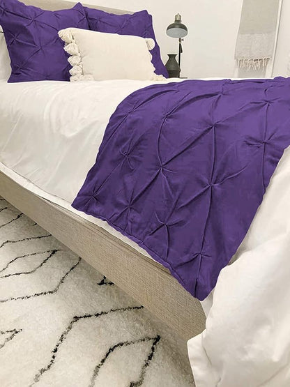 Bed Runner Set - 100% Pure Cotton 800 Thread Count - Luxury 1 Pinch Pleated Bed Runner and 2 Pillow Cover - 3 Piece Pinch Pleated Bed Runner Set Twin, Purple