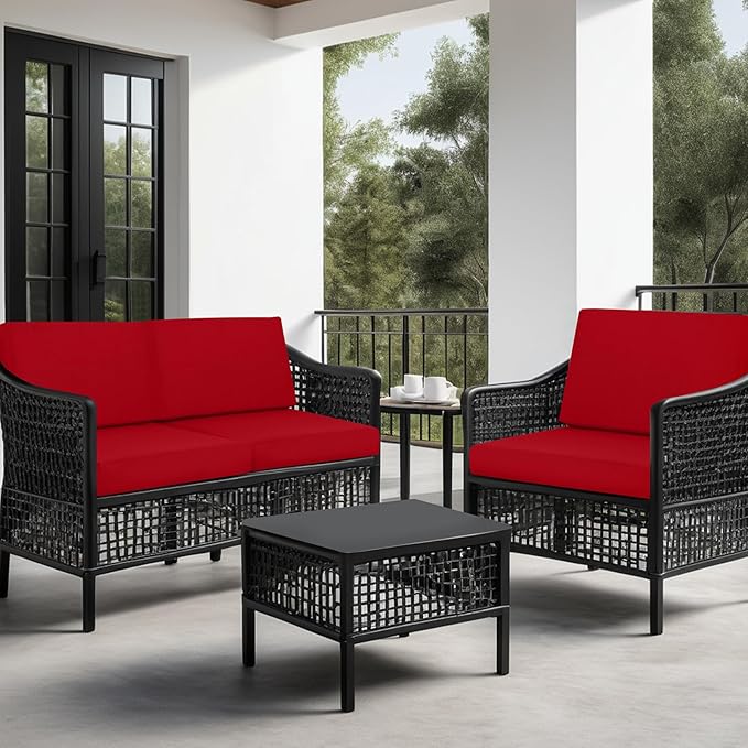 idee-home Outdoor Cushions for Patio Furniture, Outdoor Seat Cushion, Waterproof Couch Hampton Bay Deep Seat Replacement Chair Cushions for Garden Lawn Backyard Deck, 28.5 x 28.5 Red