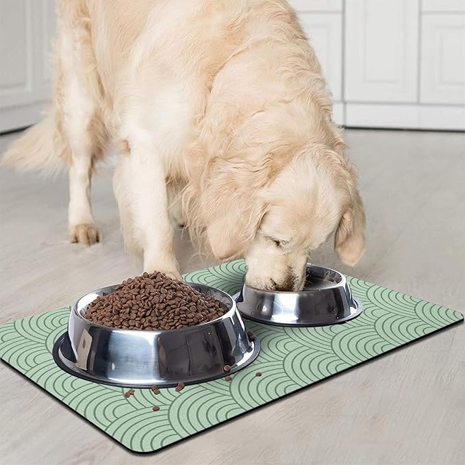 Dog Food Mat for Floors, Absorbent and Quick-Drying Pet Cat Food Mat,Anti-Fouling and Easy-to-Clean Pet Feeding Mat,Dog Bowl Mats for Messy Drinking Water Bowls.17x27inch Boho Style