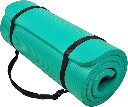 BalanceFrom GoCloud 71x24 Inches Extra Thick Yoga Mat 1-Inch High-Density Foam – Roll-Up Exercise Pad with Double-Sided Non-Slip Surface and Carrying Strap for Pilates and Home Workouts