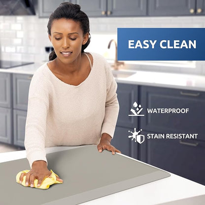 KitchenClouds Kitchen Mat Cushioned Anti Fatigue Rug 17.3"x28" Waterproof Non Slip Standing Desk Mat Comfort Floor Mats for Kitchen House Sink Office (Khaki)