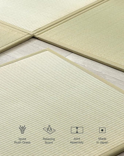 FULI Japanese Square Tatami Rug, Lightweight Igusa Mat (Japanese Rush Grass), Made in Japan (Natural, 4 Pieces)